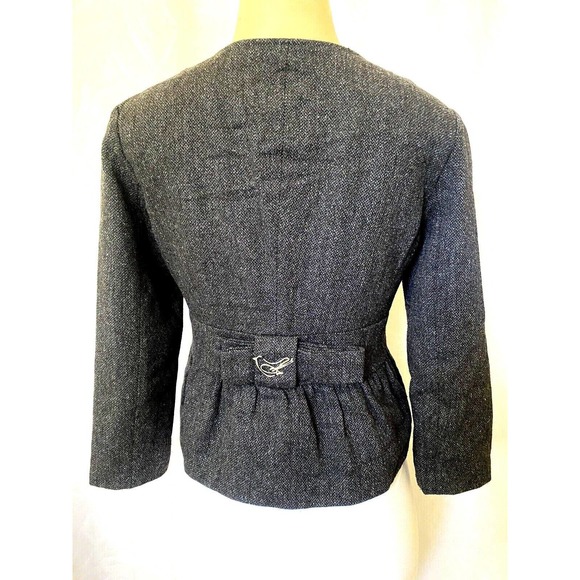Manoush Anthro Tweed Blazer Jacket Button Bird Embellished Detail Gray 4… - Picture 4 of 8